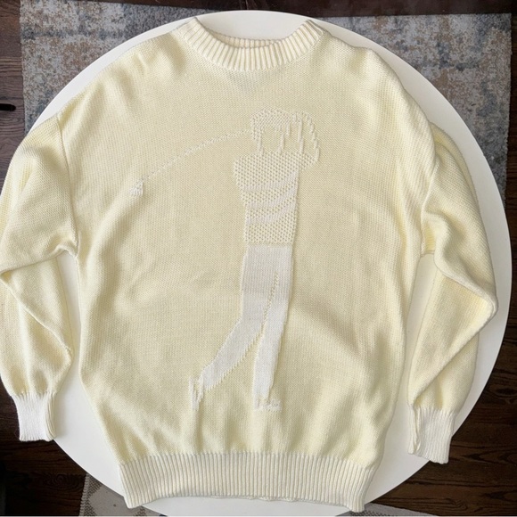 Vintage Sansabelt Golfer Cotton Knit Crewneck Sweater Yellow Men’s XL - Picture 2 of 6
